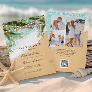 Tropische Strandlichter Foto QR Code Hochzeit Save The Date