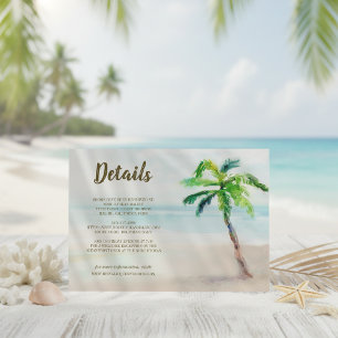 Tropische Strandpalme Gästeinformation Hochzeit Begleitkarte