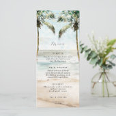 Tropische Strandpalmen beleuchten Hochzeitskarte Menükarte (Stehend Vorderseite)