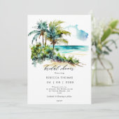 Tropische Strandpalmen Brautdusche Einladung (Stehend Vorderseite)
