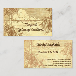 Tropische Strandpalmen Vintage-Kunst individuell a Telefonnummerkarte