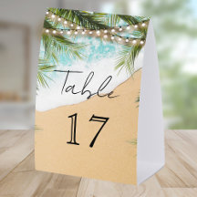 Tropische Strandpalmenlichter Hochzeit Tischnummer