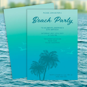Tropische Strandparty Aqua Blaue Palmen Geburtstag Einladung