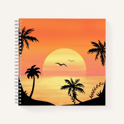 Tropische Strandsonnenuntergang Palmenbaum Silhoue Notizblock (Vorderseite)