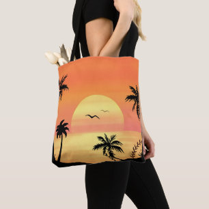 Tropische Strandsonnenuntergang Palmenbaum Silhoue Tasche