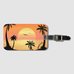 Tropische Strandsonnenuntergangs-Palmen-Silhouette Gepäckanhänger
