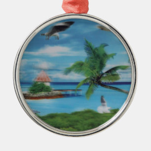 Tropische Strandszene Kunstprint Silbernes Ornament