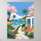Tropische Strandvilla mit Booten Poster (Vorne)