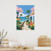 Tropische Strandvilla mit Booten Poster (Küche)