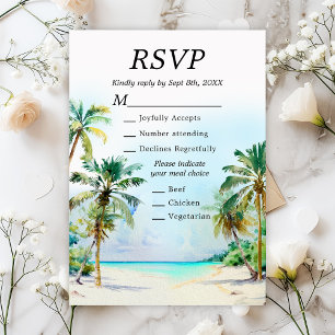 Tropische Strandziel-Hochzeitsmenüwahl RSVP Karte