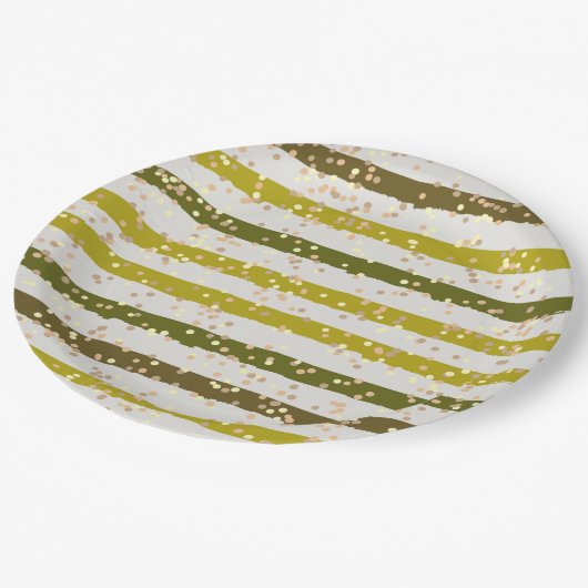 Tropische Streifen und Punkte Pappteller (Schrägansicht)
