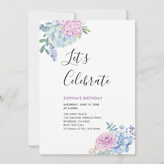 Tropische Sukkulenten Sommererwachsene Geburtstags Einladung (Vorderseite)