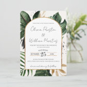 Tropische Summer Blätter Arch QR Code UAWG Wedding Einladung (Stehend Vorderseite)