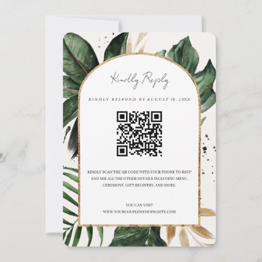 Tropische Summer Blätter Arch QR Code UAWG Wedding Einladung (Rückseite)