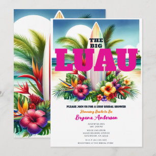 Tropische Surfboard-Pool-Party-Luau-Brautparty Einladung