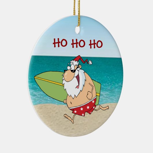 Tropische surfende Sankt-Weihnachtsverzierung Keramikornament (Rechts)