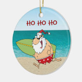 Tropische surfende Sankt-Weihnachtsverzierung Keramikornament (Links)