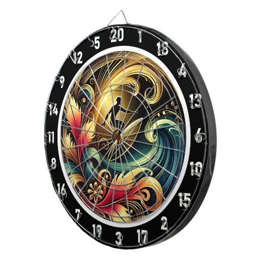 Tropische Surfer Sunset Wave Leinwand Dartscheibe (Vorderseite rechts)