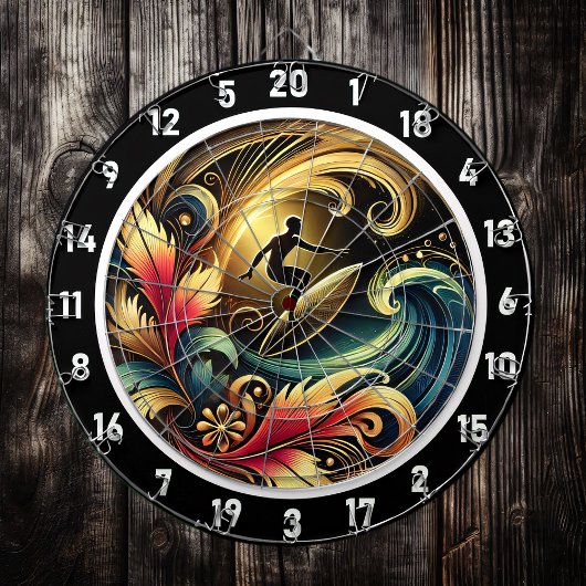 Tropische Surfer Sunset Wave Leinwand Dartscheibe