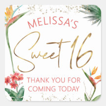 Tropische Sweet 16 Palmblatt-Wasserfarbe Goldschri
