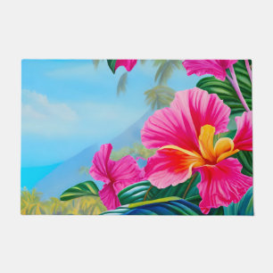 Tropische Szene mit hawaiianischen Hibiskus rosa B Fußmatte