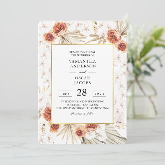 Tropische Terracotta-Gestricke aus Palmblättern un Einladung (Stehend Vorderseite)