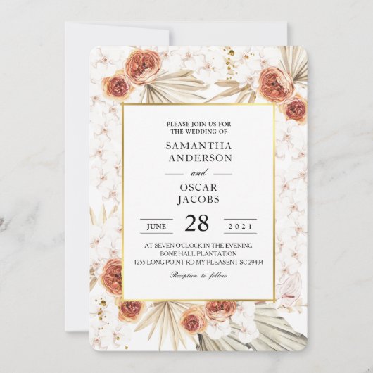 Tropische Terracotta-Gestricke aus Palmblättern un Einladung (Vorderseite)