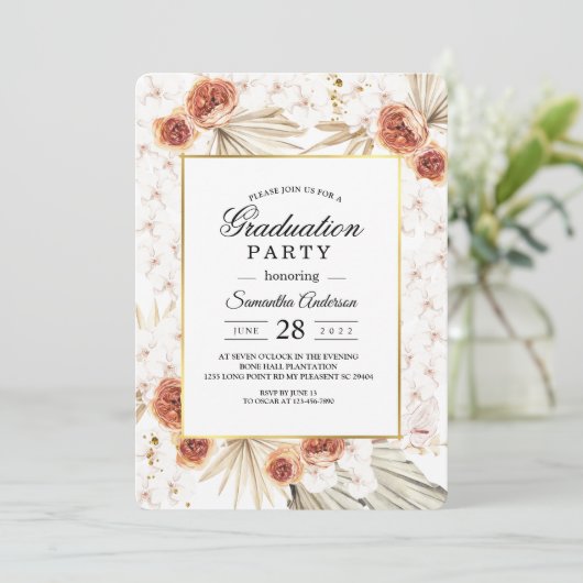 Tropische Terracotta-Gestricke aus Palmblättern un Einladung (Stehend Vorderseite)