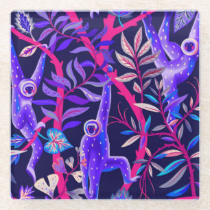 Tropische Tiere: blaues Affenmuster. Glasuntersetzer