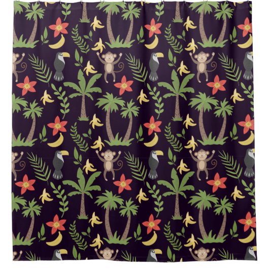 Tropische Tiere nahtlos Muster Affe & Makaw Duschvorhang (Vorderseite)