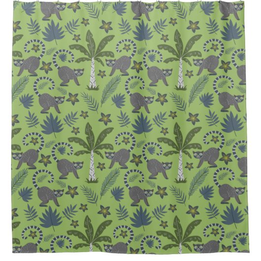 Tropische Tiere nahtlos Muster grün und grau Duschvorhang (Vorderseite)