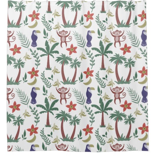 Tropische Tiere - nahtloser Makahaar und Affe Duschvorhang (Vorderseite)