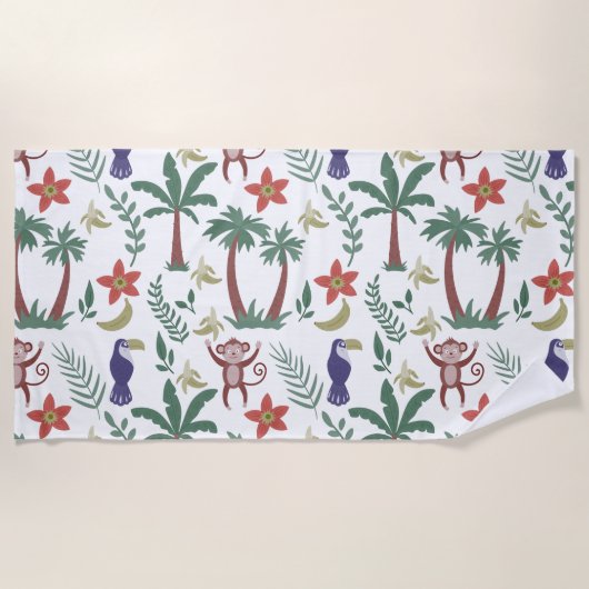 Tropische Tiere - nahtloser Makahaar und Affe Strandtuch (Vorderseite)