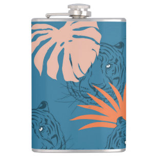 Tropische Tiger-Blätter Deep Blue Flachmann