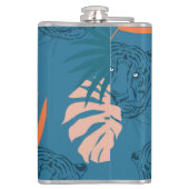 Tropische Tiger-Blätter Deep Blue Flachmann (Rückseite)