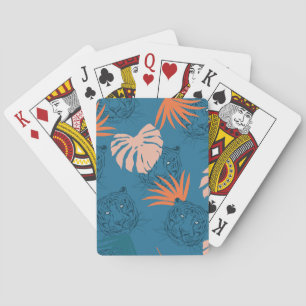 Tropische Tiger-Blätter Deep Blue Spielkarten