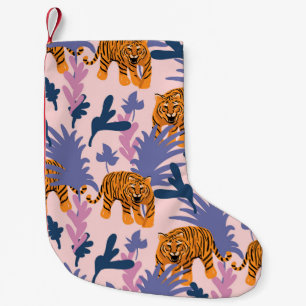 Tropische Tiger-Dschungel-Vintage-Muster Kleiner Weihnachtsstrumpf