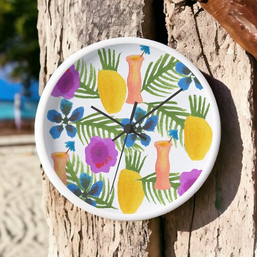 Tropische Tiki Time Cocktails Design White Frame Uhr