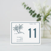 Tropische Tischnummer Blue Twin Palm Trees Card (Stehend Vorderseite)