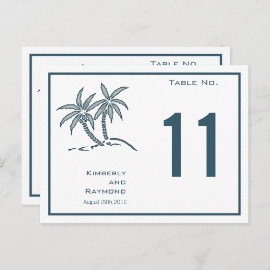 Tropische Tischnummer Blue Twin Palm Trees Card (Vorne/Hinten)