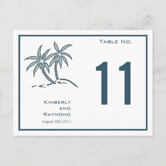 Tropische Tischnummer Blue Twin Palm Trees Card (Vorderseite)