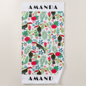 Tropische toskanische Vögel und tropische Blume Strandtuch (Vorderseite)