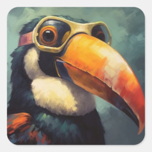 Tropische Toucan-Pilot-Vintage-Aviator-Kunst Quadratischer Aufkleber
