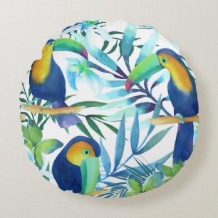 Tropische Toucans: Exotische Blume Muster. Rundes Kissen