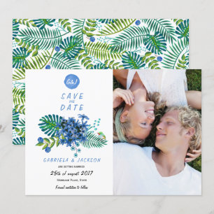 Tropische Tropen Blätter   Save the Date Foto Kart Einladung