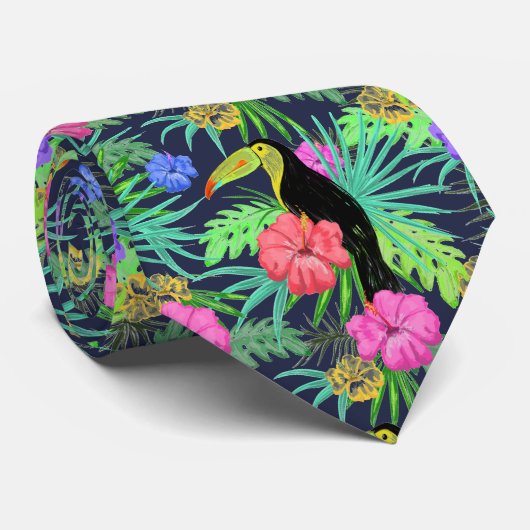 Tropische Tukane und Blätter Regenwald Krawatte (Gerollt)