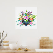 Tropische Tukanvögel und rosa Blume Poster (Küche)