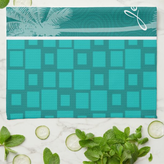 Tropische Türkis-Quadrate Geschirrtuch (Gefaltet)