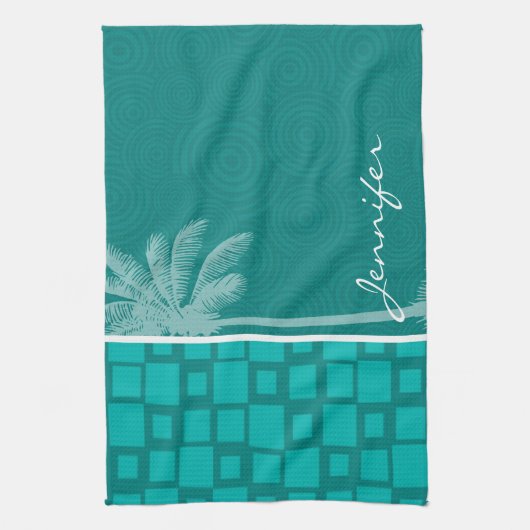 Tropische Türkis-Quadrate Geschirrtuch (Vertikal)