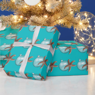 Tropische Türkisblaue Seestern-Weihnachtsgeschenkv Geschenkpapier